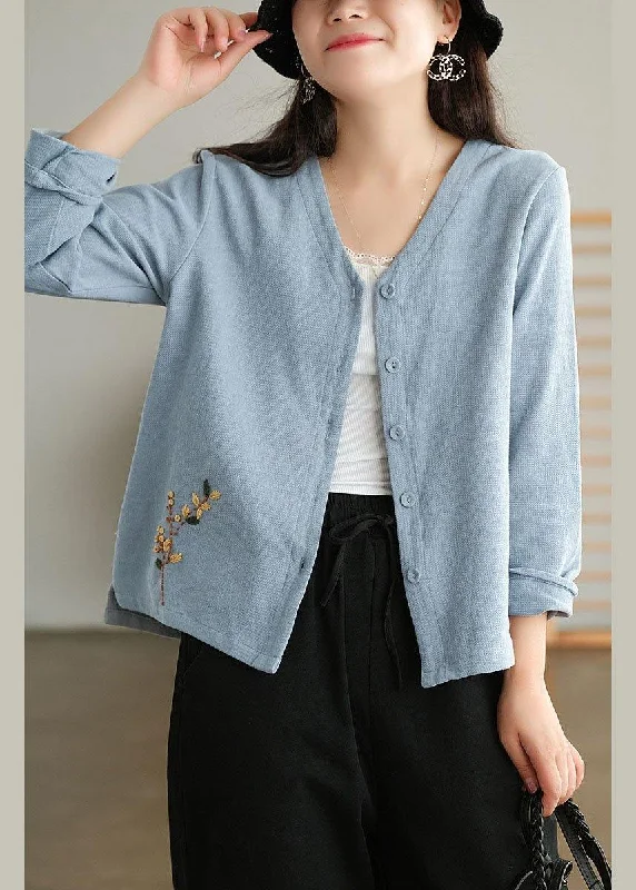 Summer Comfort Comfortable Everyday Pieces Plus Size Blue Loose V Neck Button Fall Shirts Long Sleeve