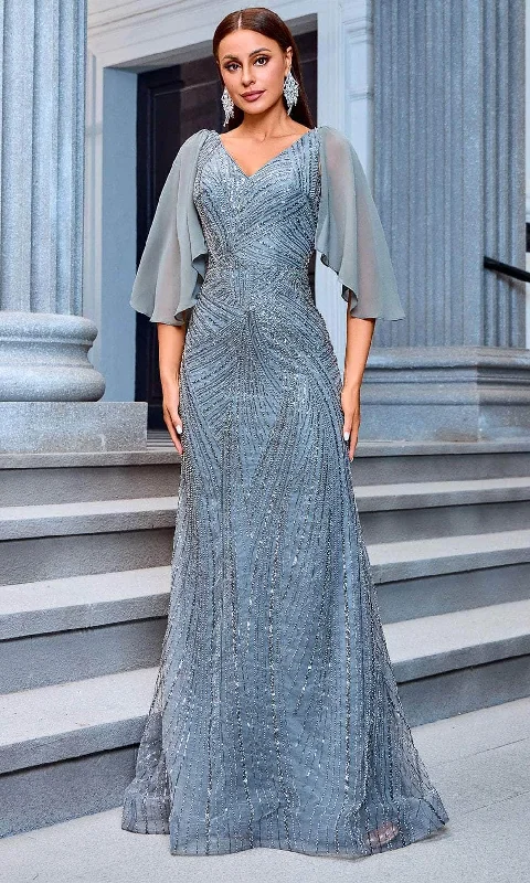 Comfortable Sweaters Soft Street Fashion J'Adore Dresses JM205 - Flounce Sleeve Sequin Embellished Evening Dress