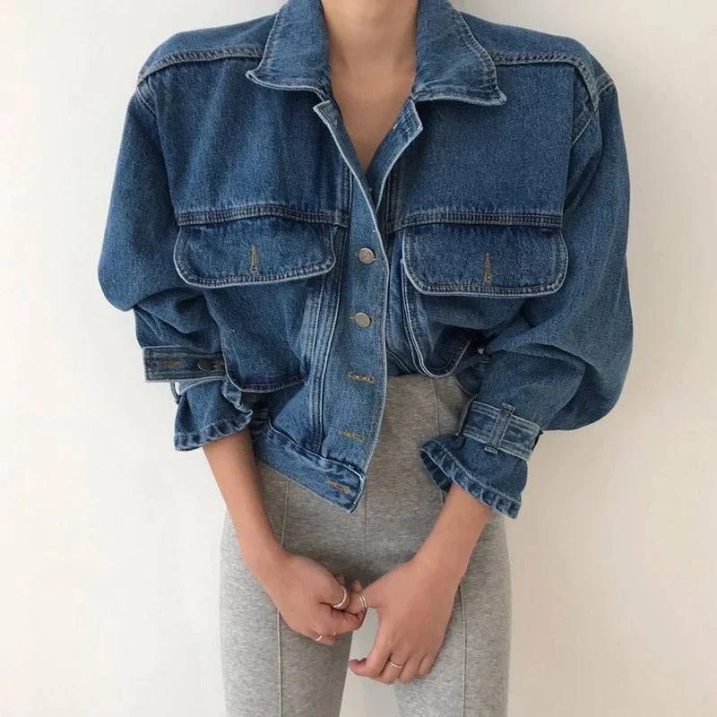 Breathable Style Soft Wearable Comfort Elastic Waist Denim Jacket With Big Pockets