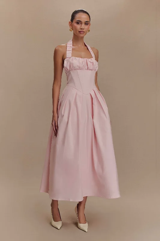 Effortless Dressing Comfortable Wardrobe Pieces Candy Halter Midi Dress - Ballet Pink