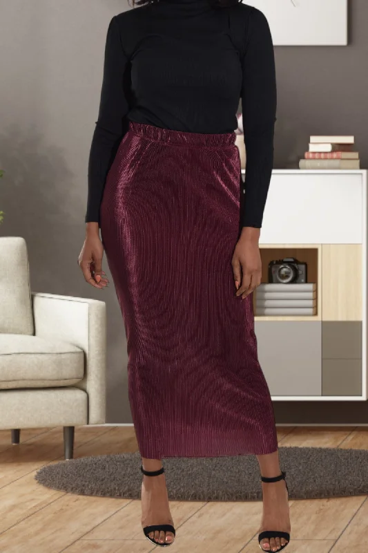 Cozy Apparel Comfortable Fashion Wearables Elastic Waist Burgundy Pencil Skirt