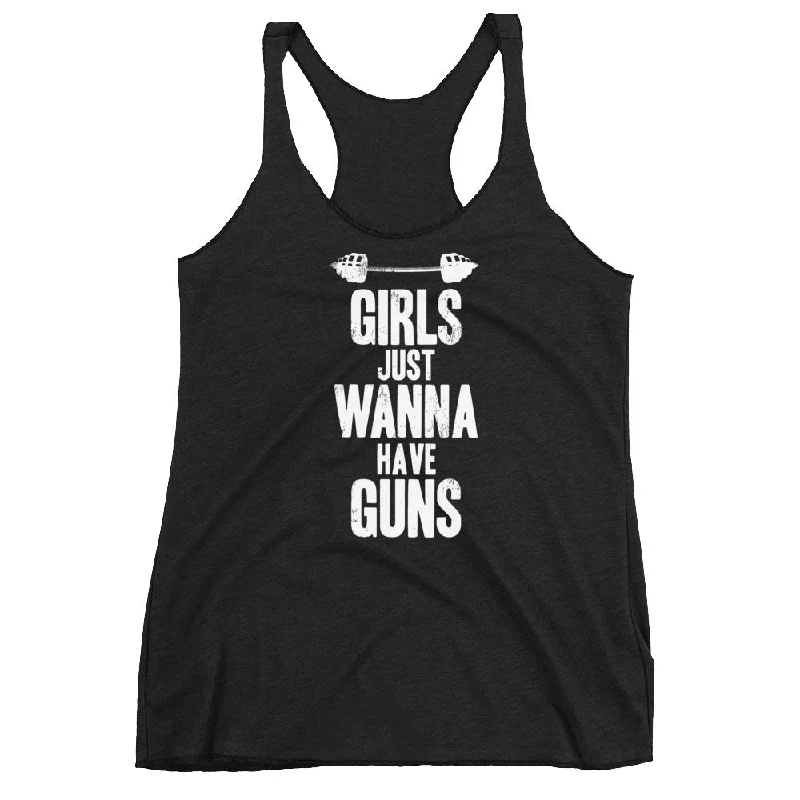 Breezy Comfort Affordable Cozy Style "Girls Just Wanna Have Guns" Women's Racerback Tank, White Or Pink Image