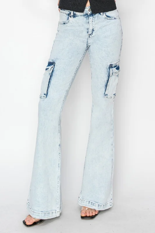 Everyday Outfits Comfortable Fashion Layers RISEN Full Size High Rise Cargo Flare Jeans