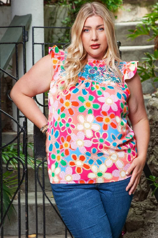 Comfortable Fashion Practical Soft Layers Plus Size Floral Ruffle Shoulder Tank