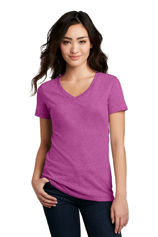 Cozy Fashion Street Fashion Comfort District Womens Perfect Blend Short Sleeve V-Neck T-Shirt - Heather Raspberry Pink