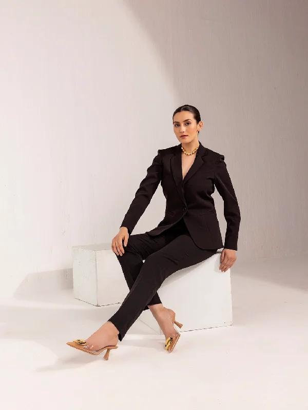 Stylish Jackets Warm Soft Clothing Stretch Pant Suit - Black