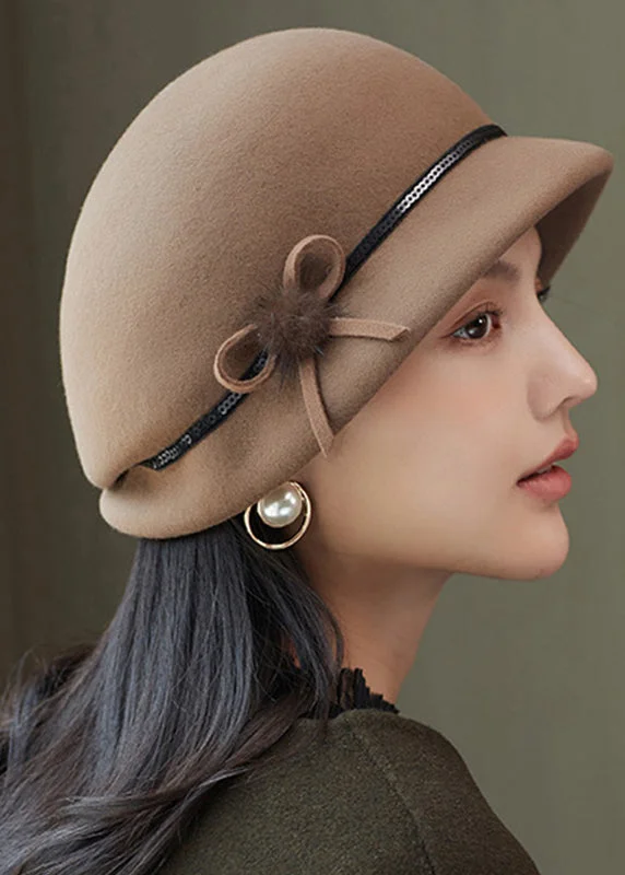 Trendy Wear Affordable Soft Layers Fashion Camel Bow Wool Beret Hat