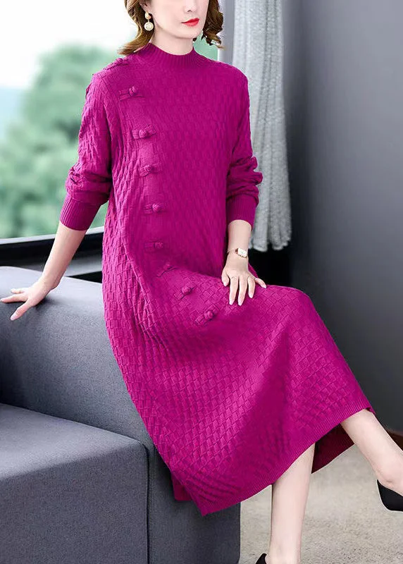 Stylish Jackets Stylish Relaxed Pieces Rose Button Woolen Knitted Winter Dress O-Neck