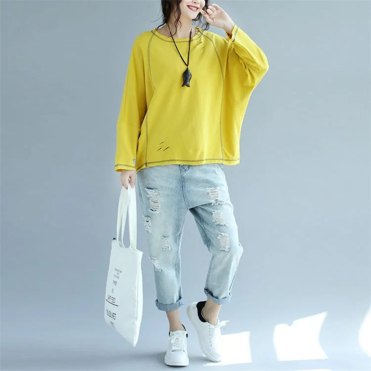 Relaxed Tops Effortless Street Chic new yellow casual pullover chunky oversize bawing sleeve t shirt