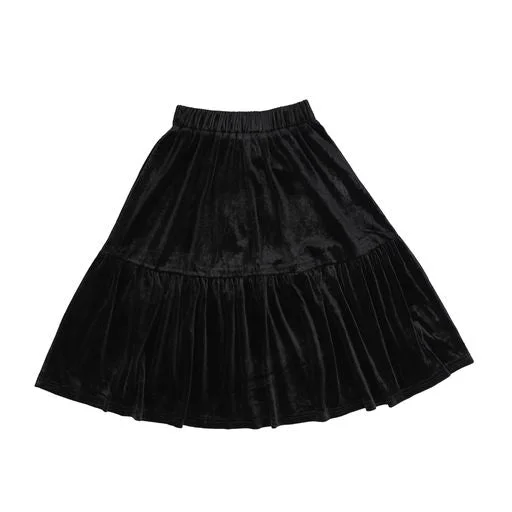 Cozy Fit Wear Affordable Soft Layers VIBE BLACK VELVET TIERED SKIRT [Final Sale]