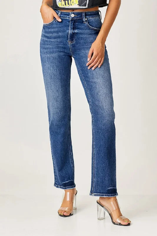 Comfortable Jeans Practical Soft Fit RISEN Mid Rise Slim Straight Jeans