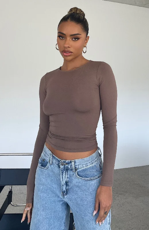 Soft Looks Relaxed Comfort Pieces Only For Tonight Long Sleeve Top Mocha