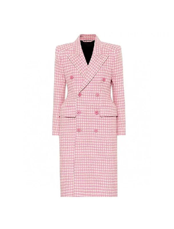 Cozy Sweaters Casual Chic Options Pink Houndstooth Long Lapel Coat