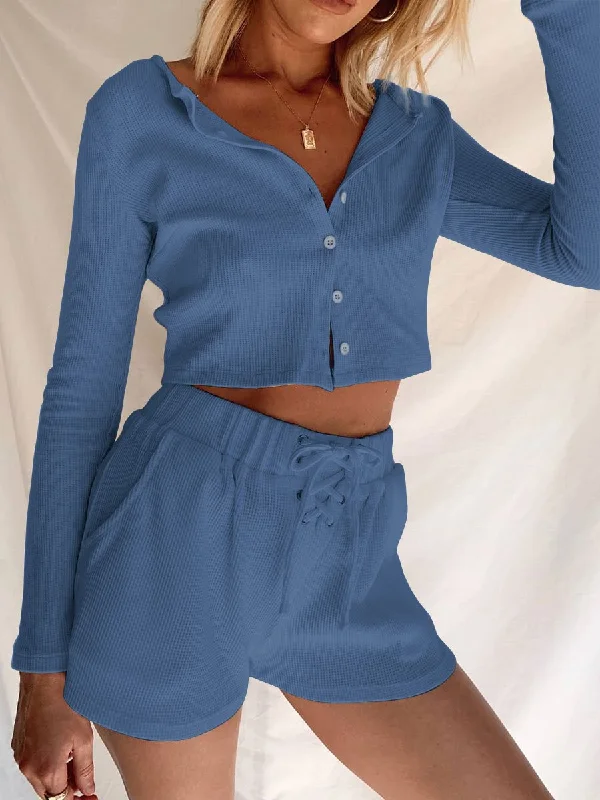 Stylish Ease Cozy Layering Pieces Knitted Leisure Long Sleeve Two-piece Suit