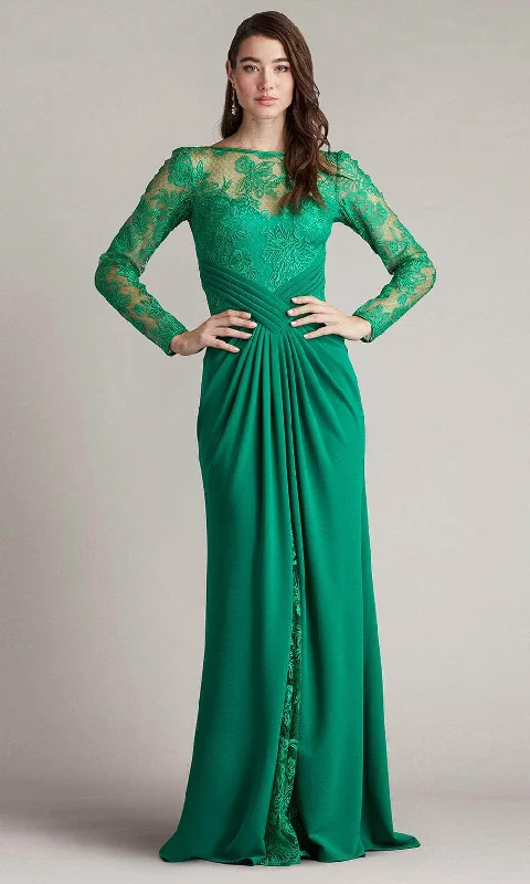 Soft Knitwear Cozy Street Fashion Tadashi Shoji CDV24342L - Embroidered Long Sleeve Evening Gown