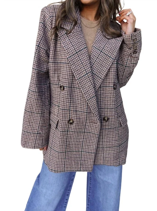 Cozy Dress Casual Soft Layers Relaxed Plaid Blazer Jacket In Brown