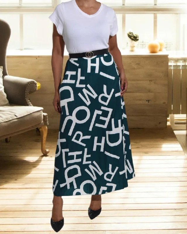 Casual Fit Relaxed Fashion Styles Ladies Green Alphabet Pocket Skirt