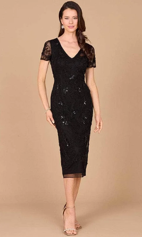 Easy Fashion Comfy Layering Trends Lara Dresses 28995 - Beaded V-Neck Knee Length Evening Dress