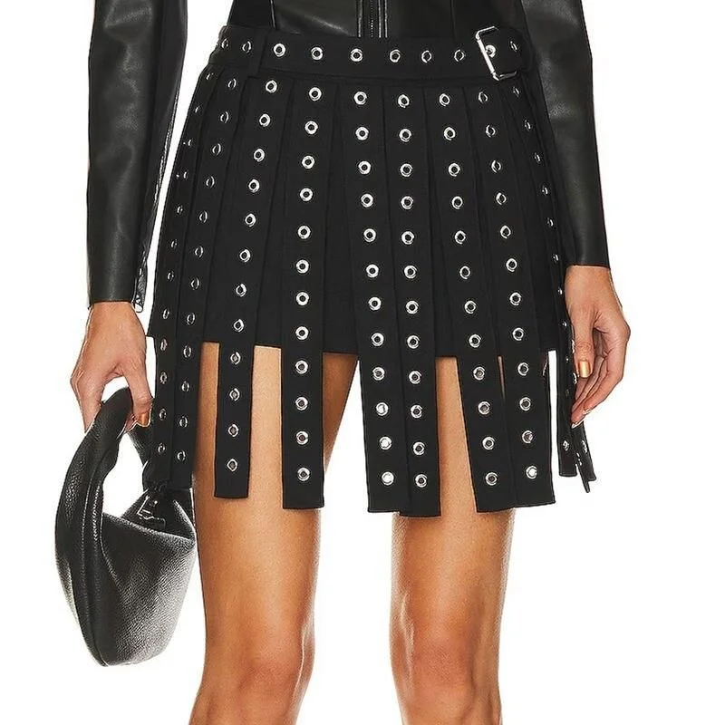 Layered Style Comfortable Warm Layers High Waist Patchwork Belt Mini Skirt