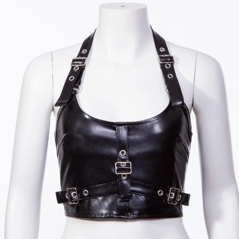 Breathable Comfort Comfortable Chic Choices Women's Punk Halterneck Faux Leather Buckle Vest Breathable Comfort Comfortable Chic Choices Women's Punk Halterneck Faux Leather Buckle Vest