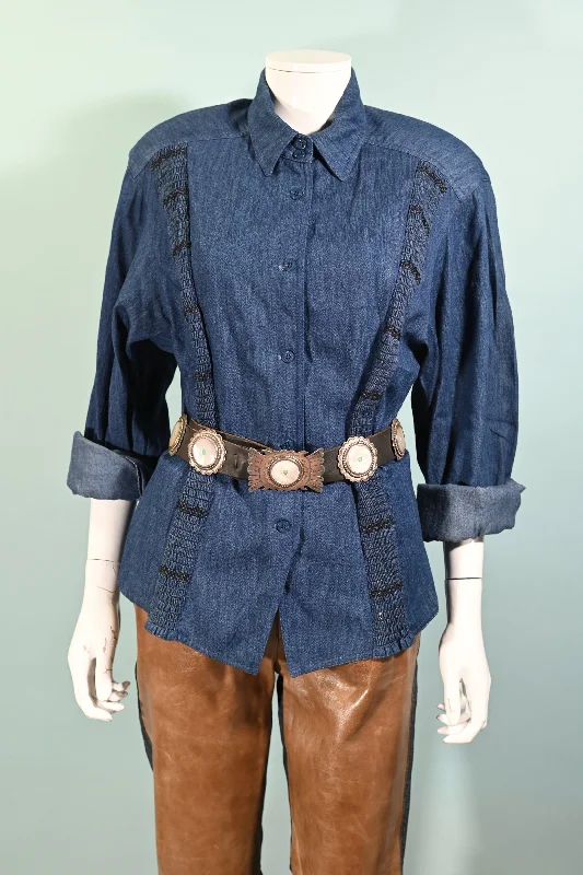 Cozy Knits Cozy Fashion Pieces Vintage 80s Denim Blouse/Top Gene Ewing Bis, Unworn Deadstock w/Tags S