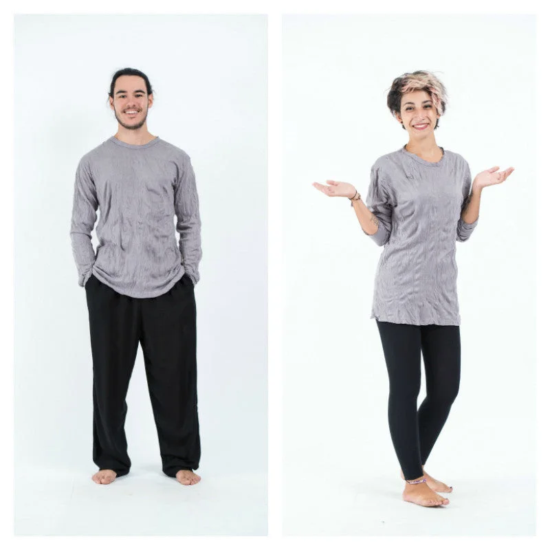 Cozy Vibes Comfortable Fashion Wearables Unisex Solid Color Long Sleeve T-Shirt in Gray
