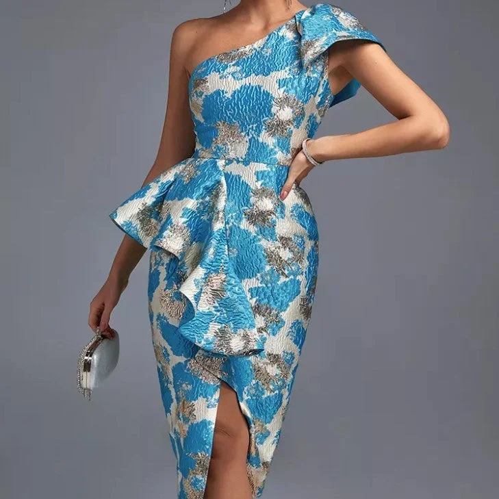 Effortless Wear Relaxed Soft Fashion Sexy Elegant Jacquard One Shoulder Short-length Dress High-end Dress
