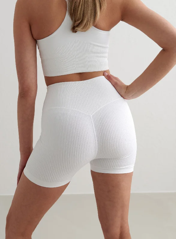 Cozy Chic Trendy Soft Looks White Ribbed Midi Biker Shorts