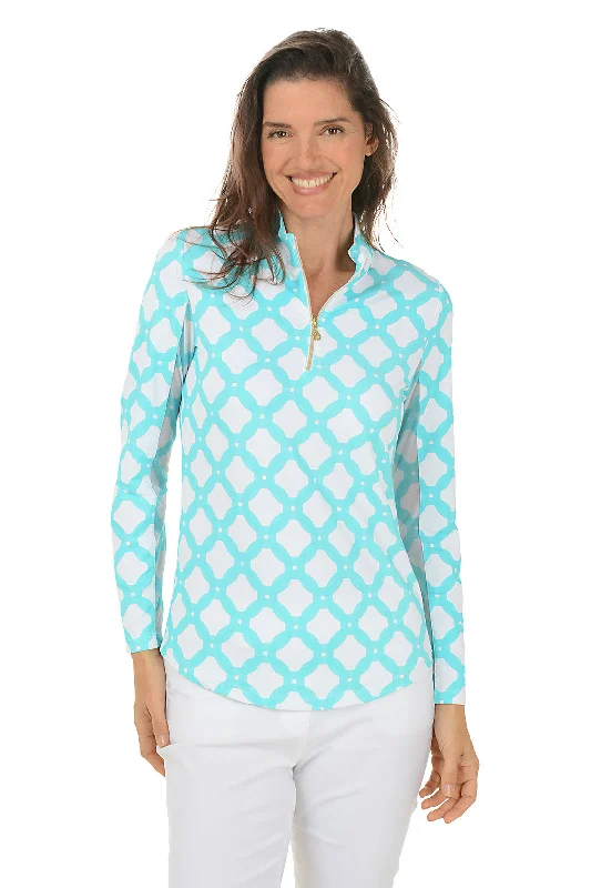 Cozy Shirts Relaxed Layered Looks Turquoise Circle Geo UPF50+ Sun Shirt