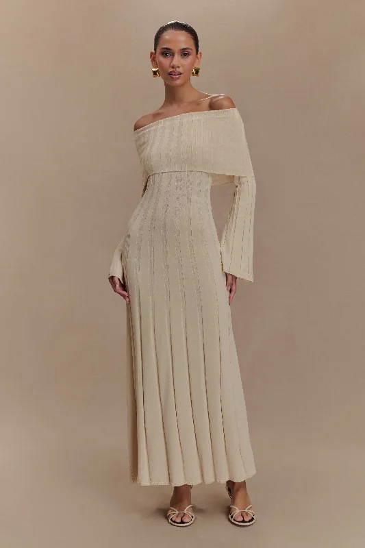 Versatile Comfort Soft Wear Fit Alonza Long Sleeve Knit Midi Dress - Cream