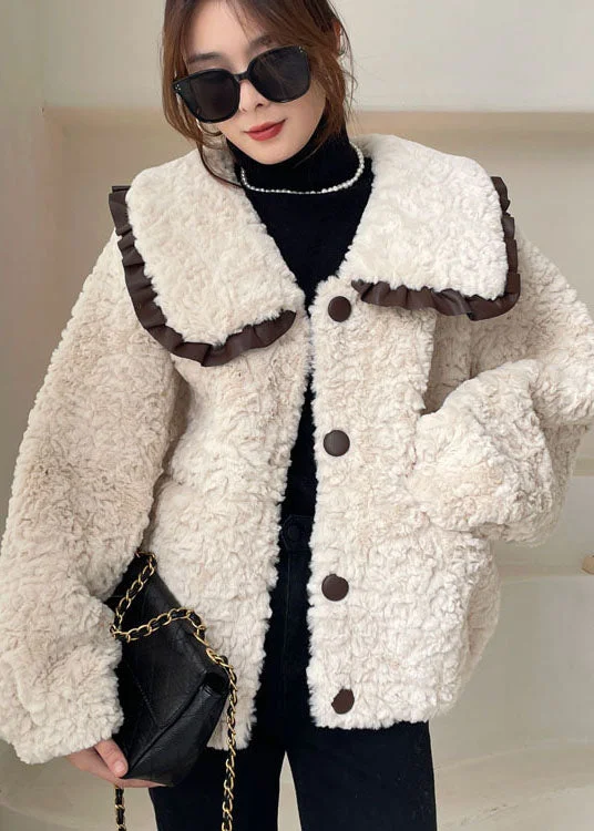 Elegant Fit Affordable Soft Layers diy Apricot Peter Pan Collar Button Faux Fur Winter Coat