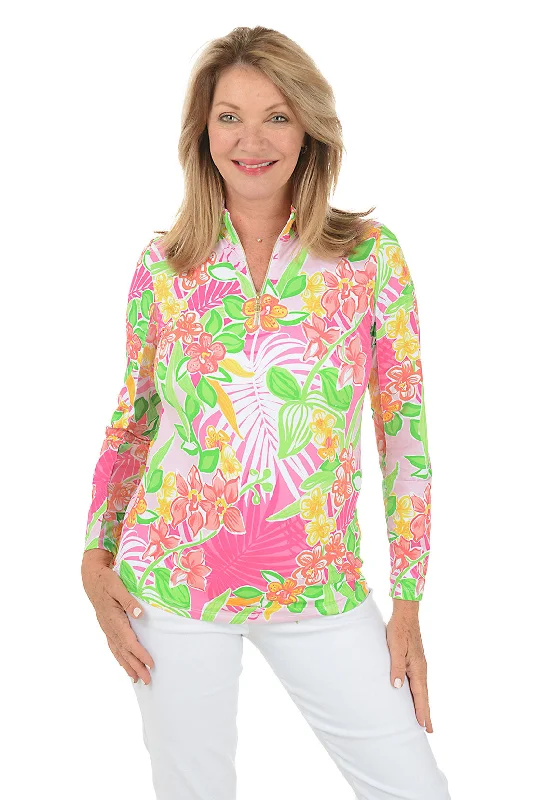Cozy Pants Streetwear Comfort Pieces Pink Island Floral UPF50+ Sun Shirt