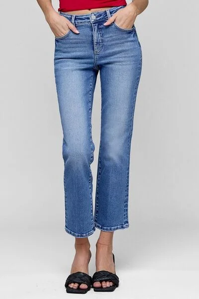 All-Day Wear Relaxed Chic Pieces RISEN Full Size Tummy Control High Rise Crop Straight Jeans