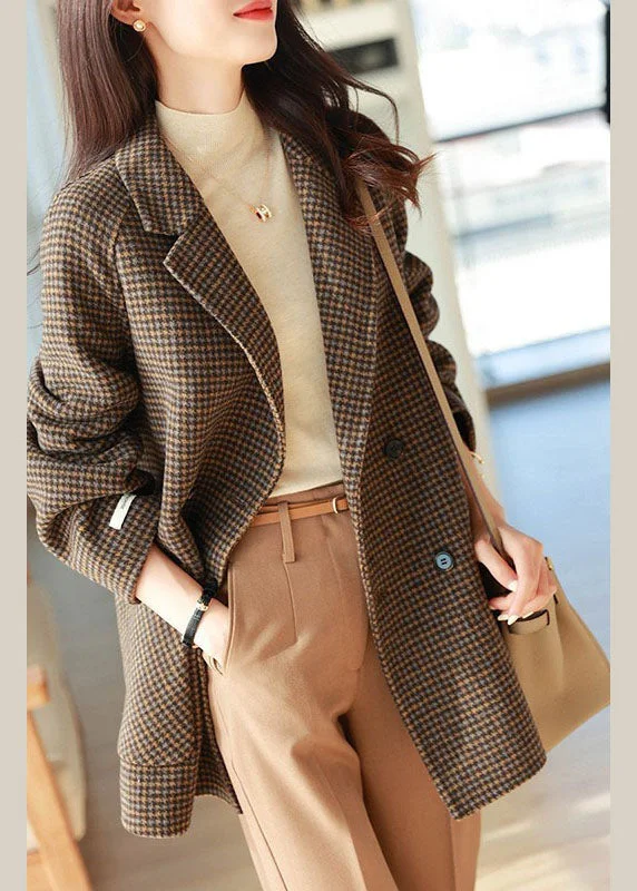 Fashionable Ease Trendy Soft Comfort Chic Plaid Notched Pockets Wooled Blend Coats Long Sleeve Fashionable Ease Trendy Soft Comfort Chic Plaid Notched Pockets Wooled Blend Coats Long Sleeve