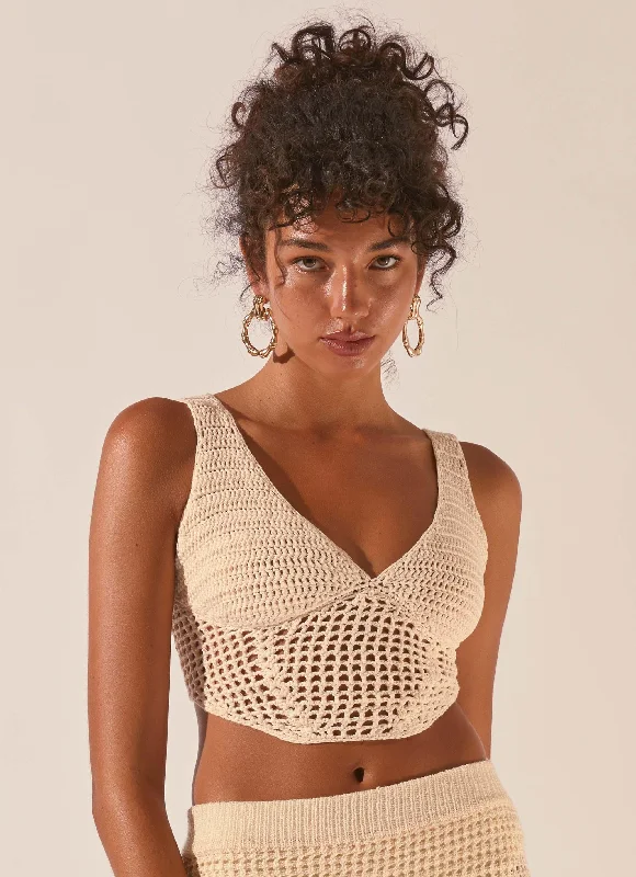 Warm Layers Warm Street Style Dreaming Of The Coast Crochet Corset - Seashell
