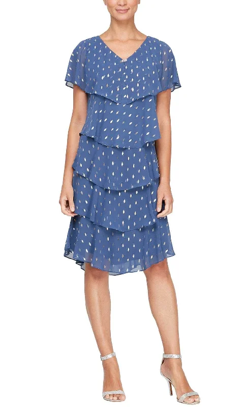 Cozy Chic Trendy Soft Comfort SLNY 9171507 - V-Neck Metallic Polka Dot Formal Dress