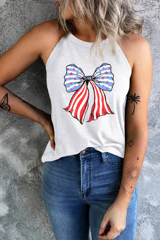 Soft Wear Stylish Relaxed Pieces Bow Graphic Grecian Neck Tank