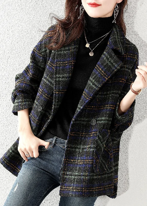 Warm Layers Simple Chic Options Plus Size Peter Pan Collar Plaid Woolen Coat Winter