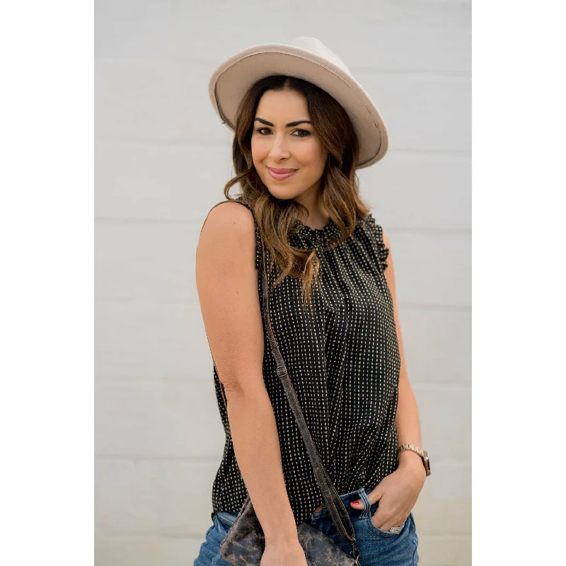 Versatile Wear Effortless Cozy Layers Printed Ruffle Sleeve Cinch Neck Tank