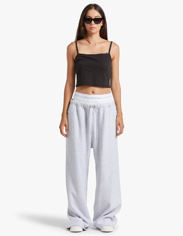 Soft Fabrics Relaxed Streetwear Fit Wide Leg Sweatpant W/ Logo Elastic Exposed Brief - Light Heather Grey