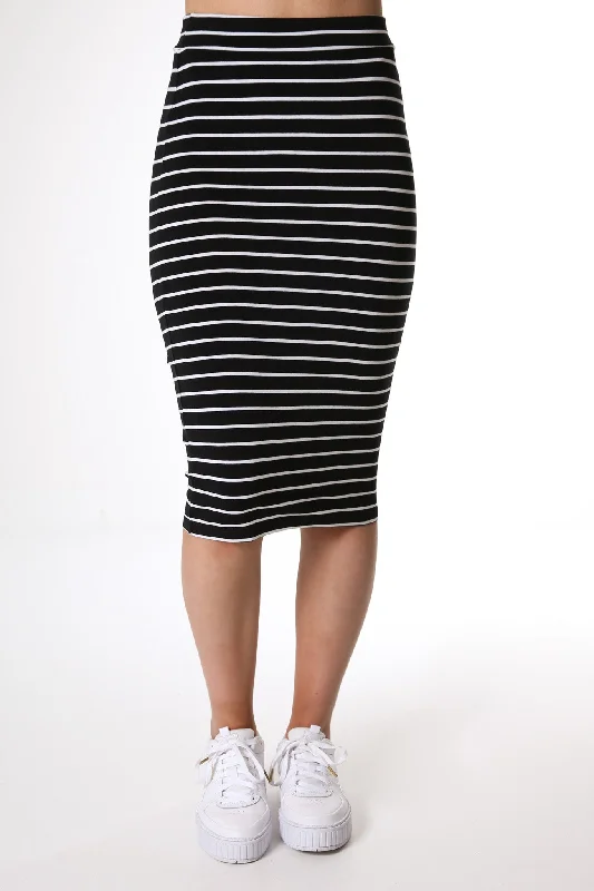 Soft Style Effortless Cozy Layers Alicia Midi Skirt Black White Stripe