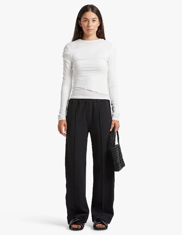 Cozy Pants Simple Comfort Choices Twill Pinstitch Detail Pant - Black