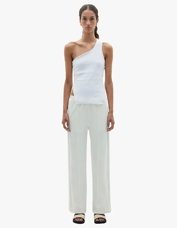 Simple Elegance Cozy Everyday Styles Twill Pinstitch Detail Pant - White