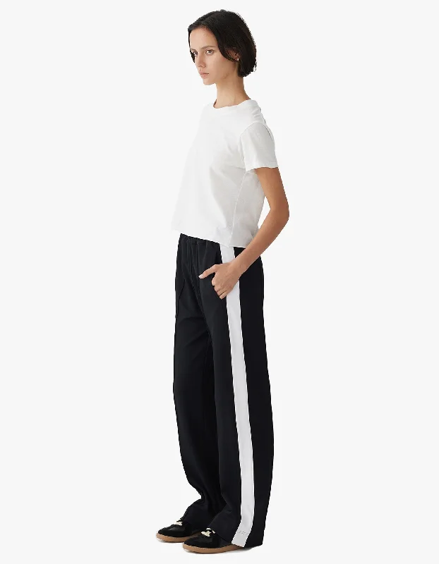 Soft Knitwear Practical Soft Layers Twill Stripe Detail Pant - Black/White