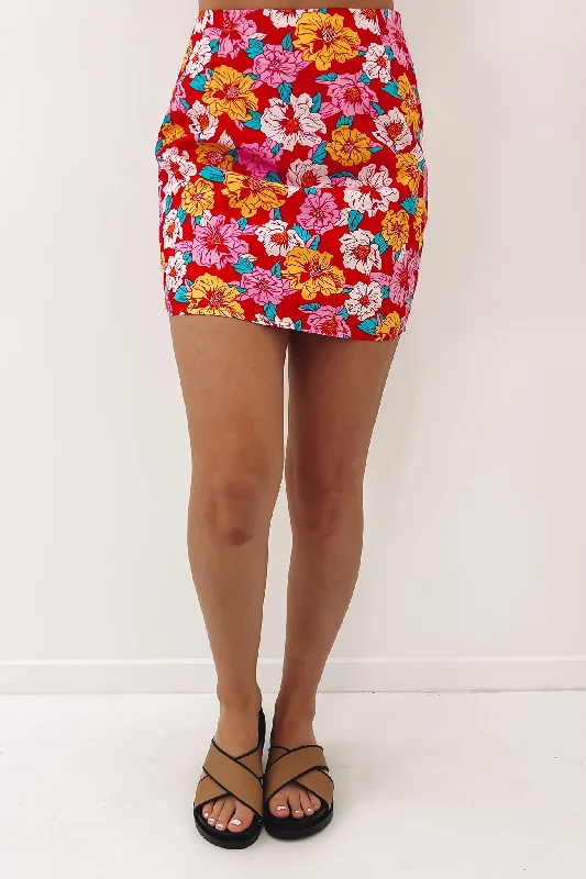 Cozy Apparel Comfortable Warm Layers Cecillia Floral Mini Skirt Print