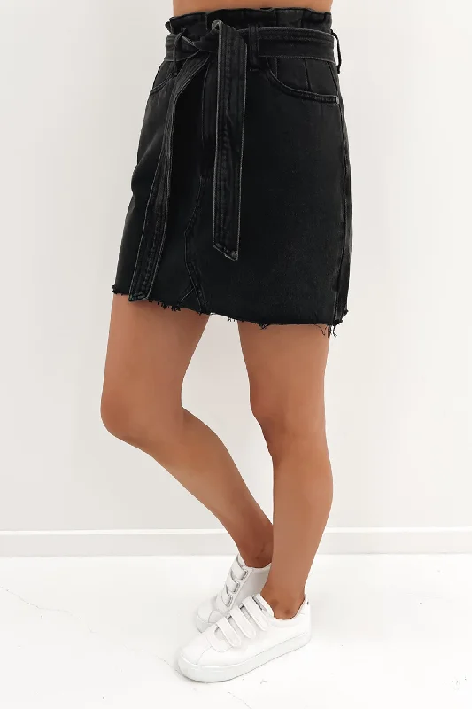 Versatile Comfort Trendy Soft Comfort Daisy Tie Up Skirt Washed Black