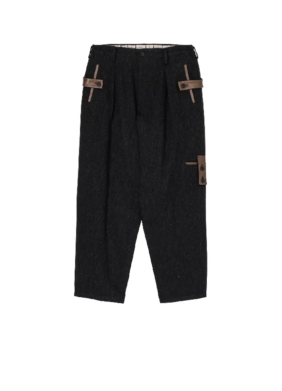 Timeless Comfort Soft Street Fashion ARMY GABARDINE SERGE 1TUCK LEATHER TAB PANTS