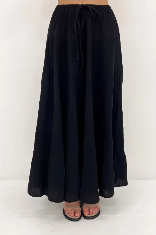 Fashion Comfort Stylish Layered Wear Luka Maxi Skirt Black