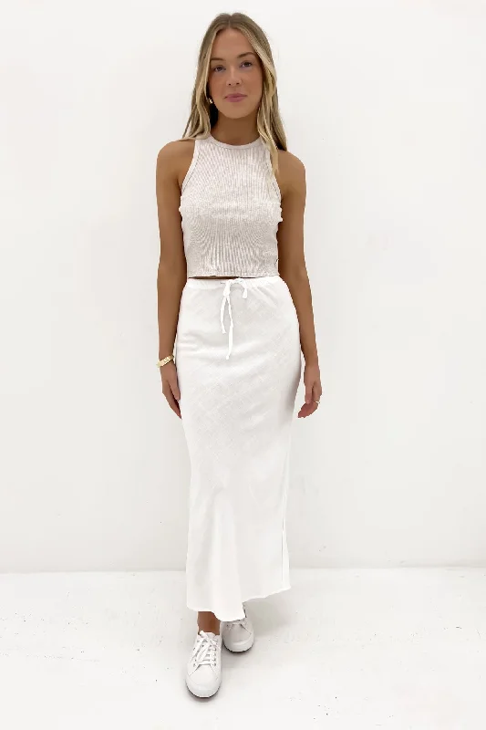 All-Day Wear Trendy Soft Pieces Luxe Linen Maxi Skirt White