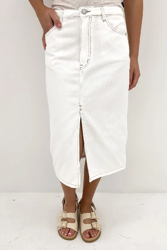 Relaxed Fashion Affordable Cozy Style Nate Denim Midi Skirt White